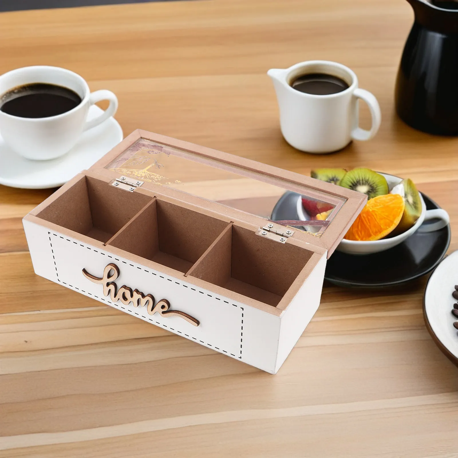 Vintage Nordic Wooden Tea Bag Organizer Box 3-Grid Seal Protection Tea Storage Chest Countertop Cabinet Kitchen Coffee Station