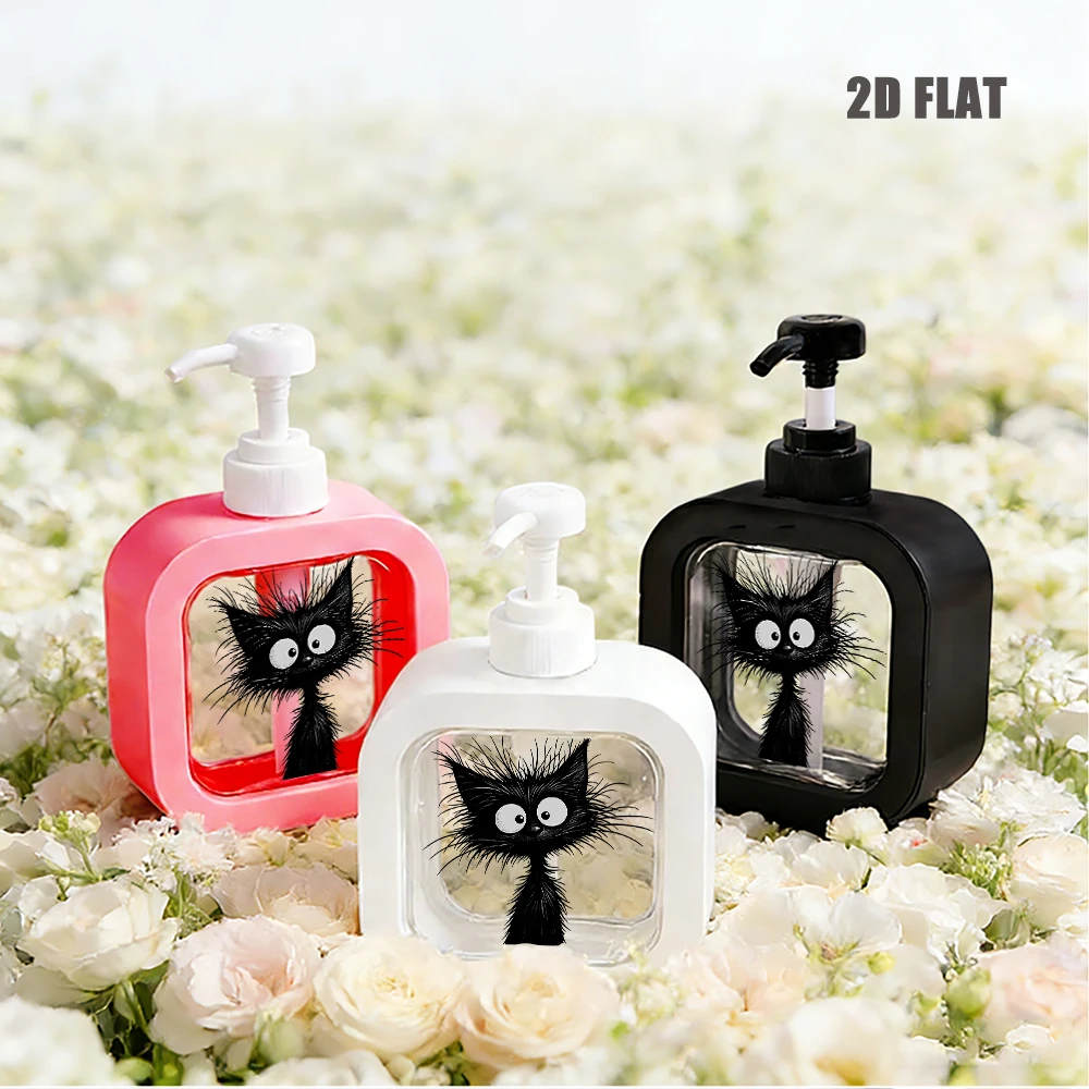 Cute Spooky Black Cat Print Refillable Liquid Soap Dispenser Whimsical Black Cat Themed Lotion Pump