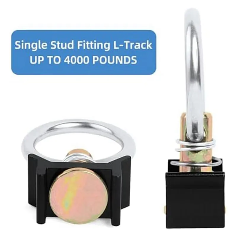 A11M-24PCS Single Stud Fitting L Track 4,000LB Capacity With Stainless Steel Round Ring Aluminum Keeper Cargo Control,Black
