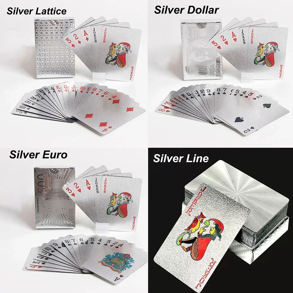 

57X87mm Superior Silver Foil Plastic Playing Cards Durable Waterproof Texas Holding Cards Entertainment Magic Playing Cards