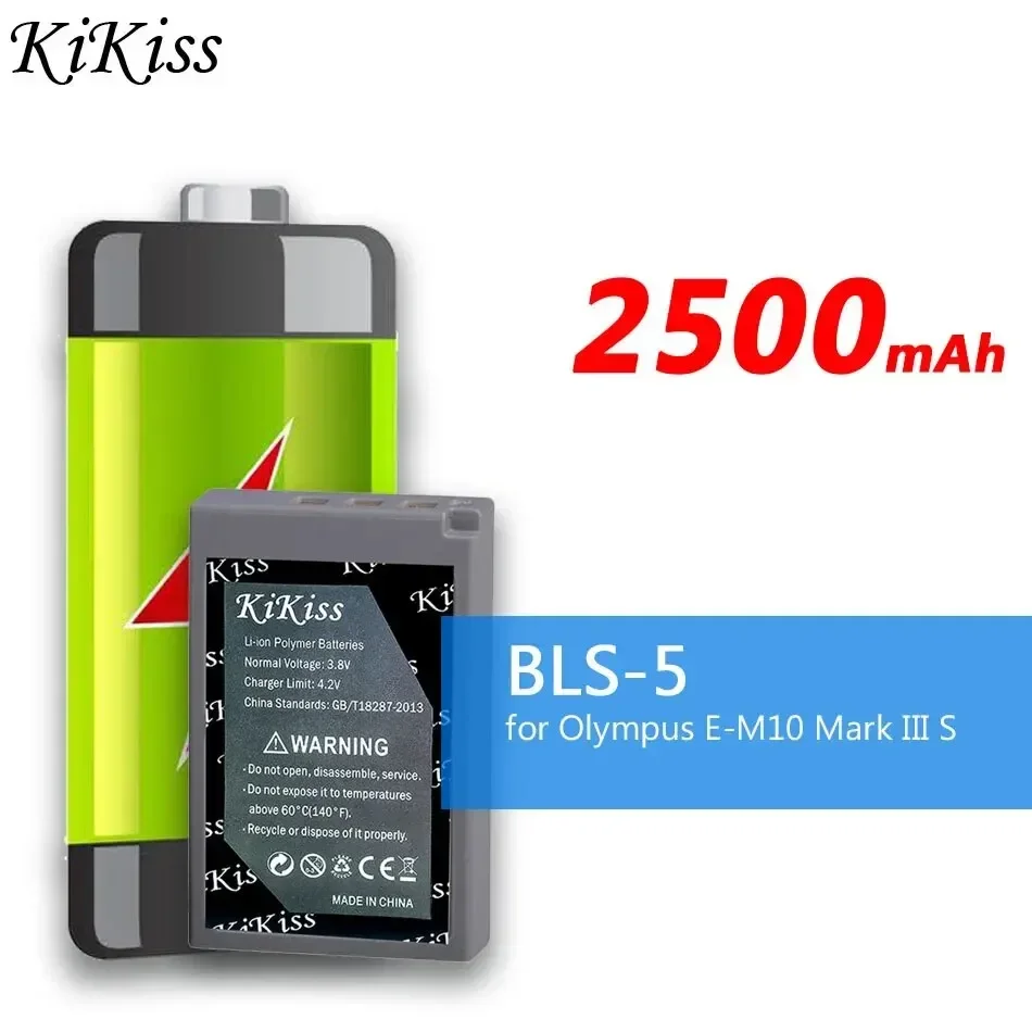 KiKiss Battery BLS-5 BLS5 2500mAh for Olympus E-M10 Mark III IV II PEN S OM-D EM10 E-M5 Replacement Bateria