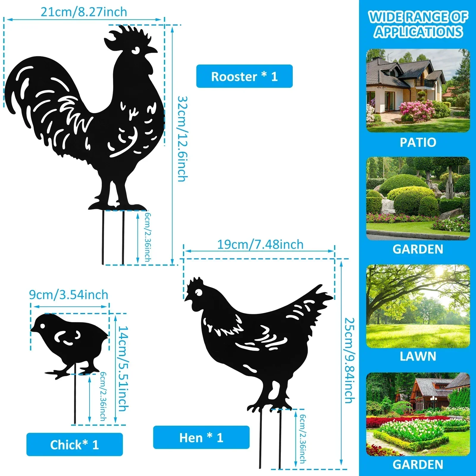 Metal Chicken Garden Decoration Garden Stakes For Yard Art Chicken Silhouette Statues Patio/Lawn Outdoor Chicken Decor Garden Ar