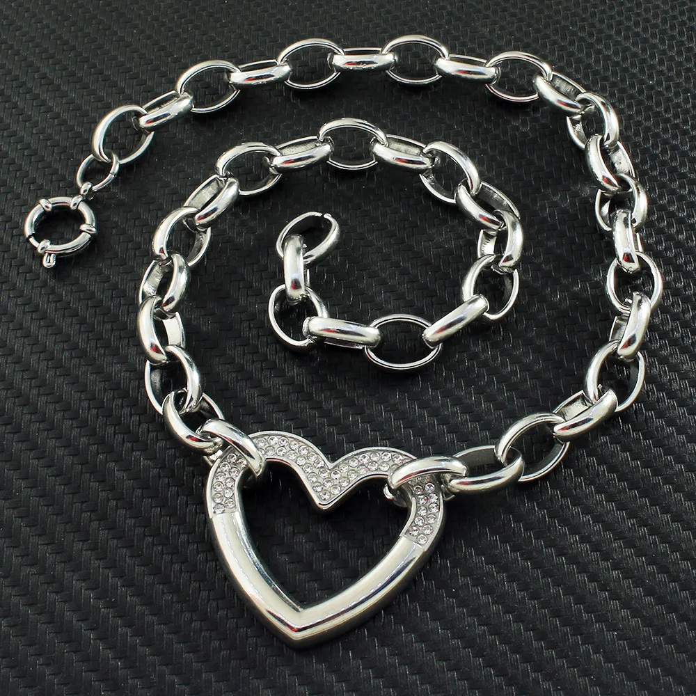 موضة مجوهرات من صلب لا يصدأ للمرأة وفتاة طويل حلية سترة قلادة سلاسل قلب كريستال كبير مُثبت بيع بالجملة