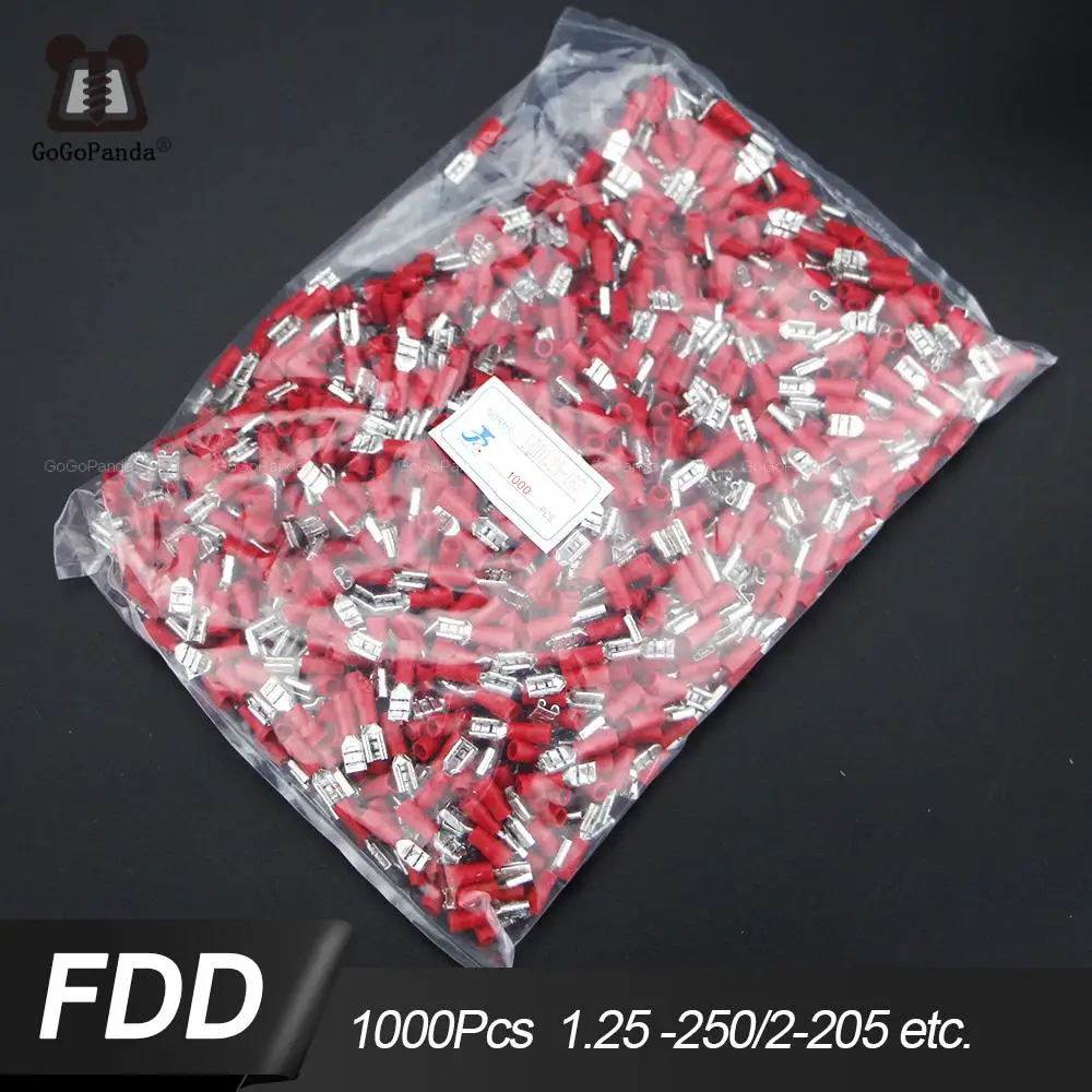 Free Shipping 1000pcs FDD1.25-(187 205 250)Pre-insulating Female Terminal Brass 22-16 A.W.G