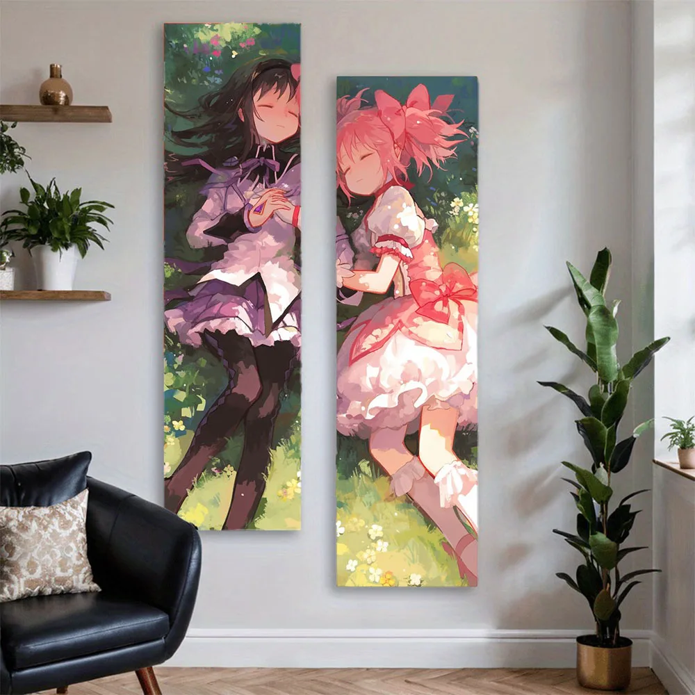 1pc Cute Magical Girls Vertical Tapestry Soft Watercolor Anime Long Wall Hanging for Teen Bedroom Dorm Room Decor