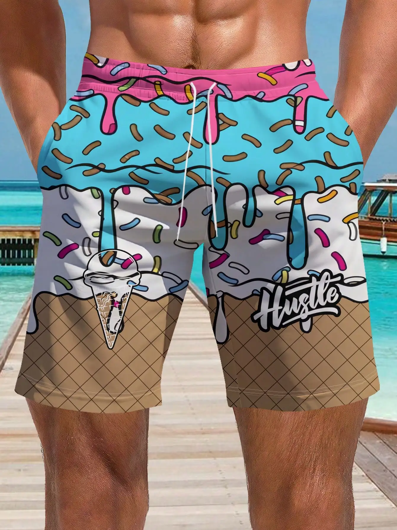 

Men's Summer 3D Ice Cream Cake Printed Shorts,Hawaiian