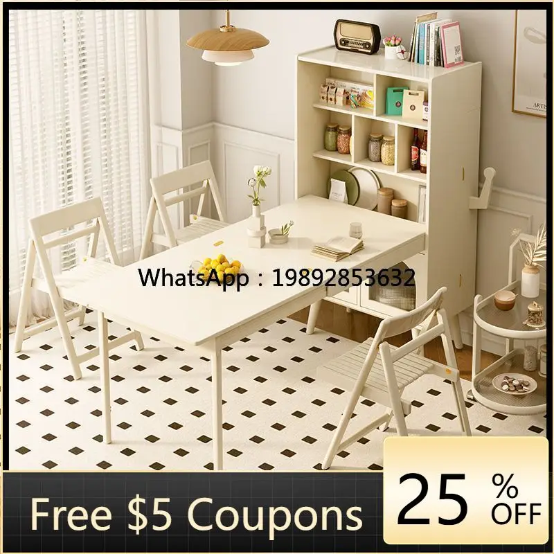 AB  Foldable Dining Table and Sideboard Combo for Home Use, Multifunctional Solid Wood Dining  and Chairs, Extendable Island