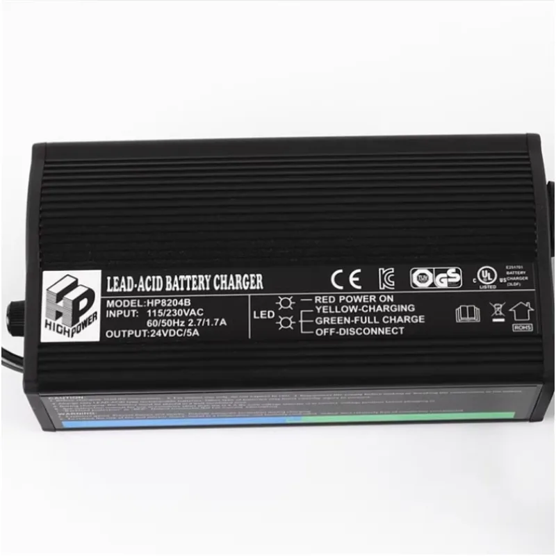 

24V 5A lead acid AGM GEL battery Charger with CE UL ROHS KC certification for mobility scooters or power wheelchairs HP8204B 1