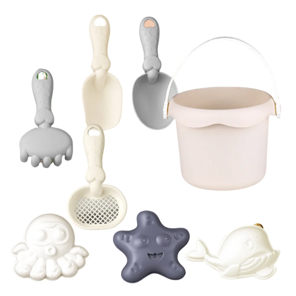 8 pièces ensemble en plastique plage sable étoile de mer baleine moule avec seau sable château Kit 3-10 ans gamme poulpe sable moules pour jouer à la plage