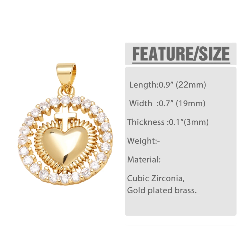 OCESRIO الأبيض كريستال الصليب القلب ميدالية قلادة ل قلادة النحاس مطلية بالذهب القلب اليدوية صنع المجوهرات مكون pdta487