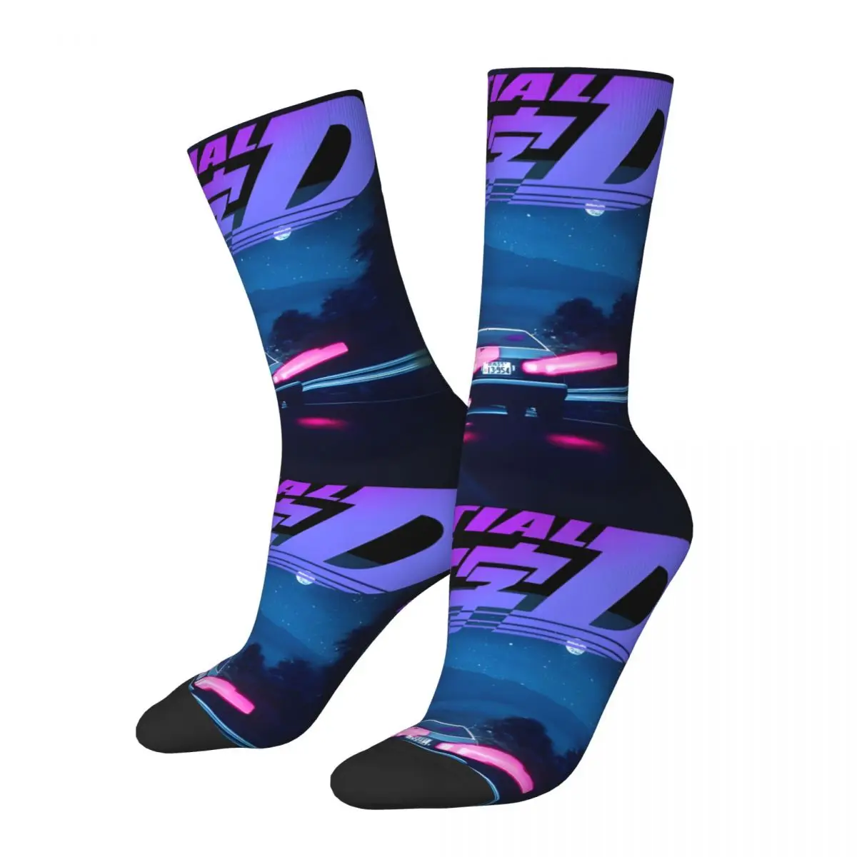 Happy Funny Men's compression Socks Initial D Neon AE86 Retro Harajuku Initial D Hip Hop Novelty Seamless Crew Crazy Sock Gift