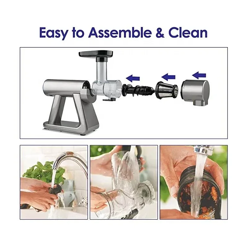'ForReady Goods Horizontal 120V Prensa en frío Extractor de exprimidor lento Fácil de limpiar Motor silencioso Función inversa Sin BPA