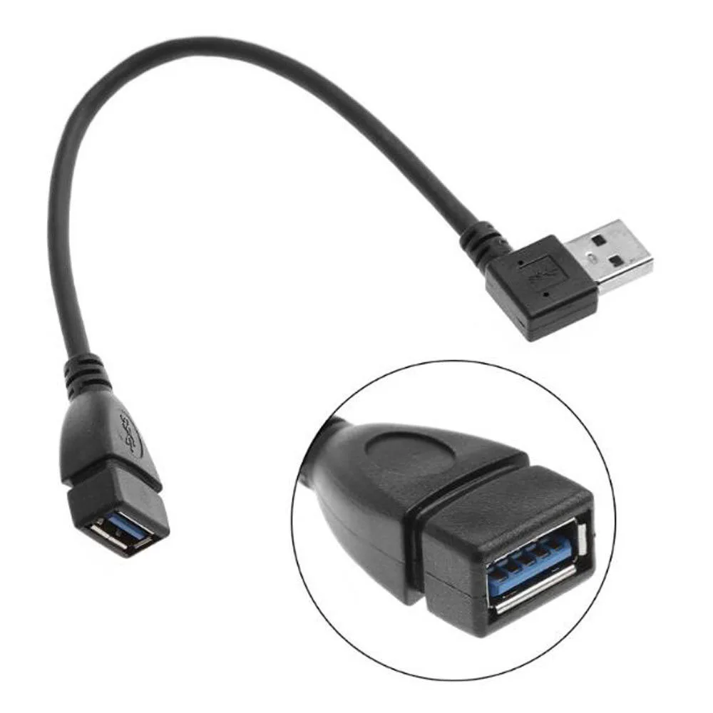 Cable de extensión USB 3,0 de ángulo de 90 grados, adaptador macho a hembra, datos izquierdo