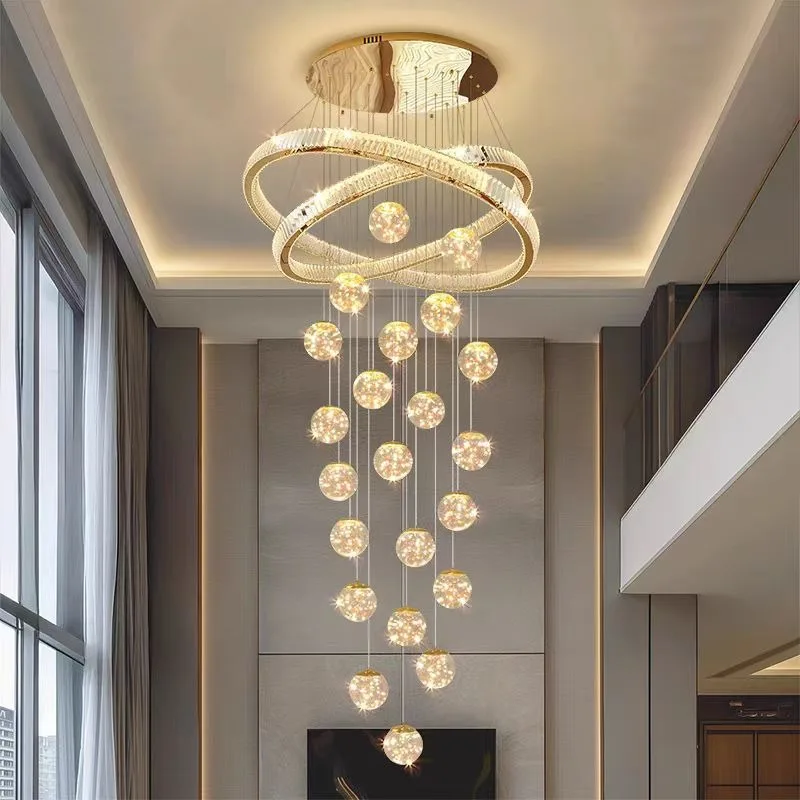 Villa home improvement lighting duplex floor chandelier, high-end apartment stairs high-end light luxury living room chandelier