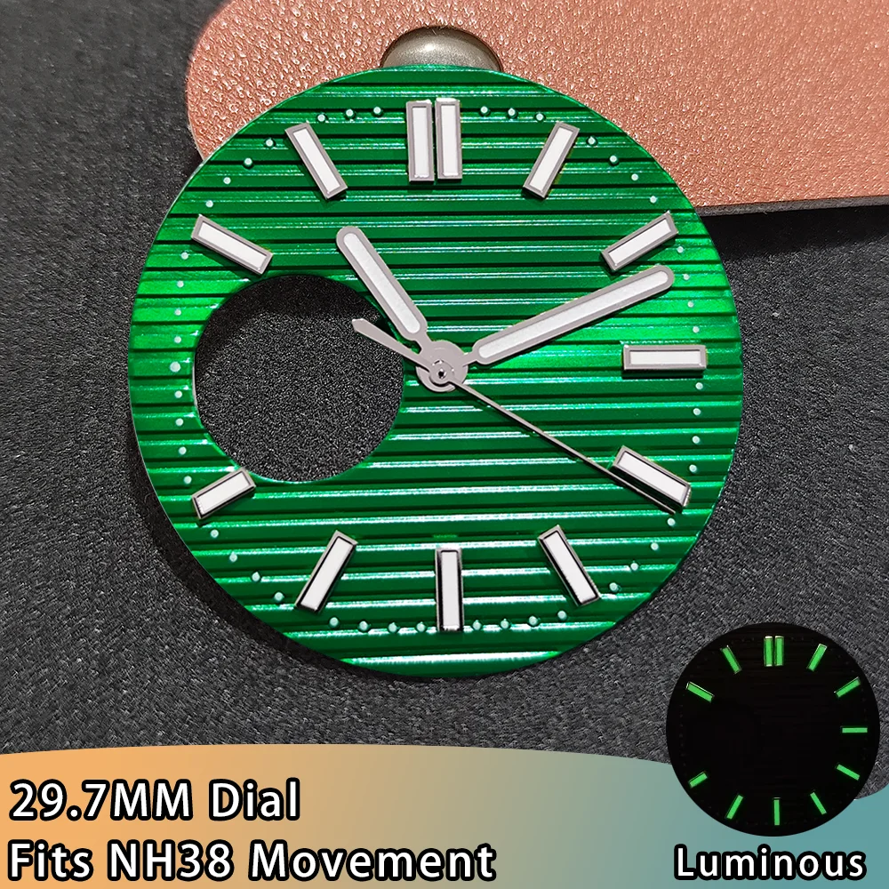 หน้าปัดนาฬิกาแบบเปลือย NH38 ขนาด 29.7 มม. พร้อมเข็มนาฬิกา เรืองแสงสีเขียว เหมาะสำหรับกลไกนาฬิกา NH38 อุปกรณ์เสริมนาฬิกา เครื่องมือซ่อม