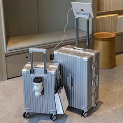 Reiskoffer met aluminium frame op Mute-wielen wachtwoord zakelijk USB-rolbagagekoffer Multifunctionele grote bagage