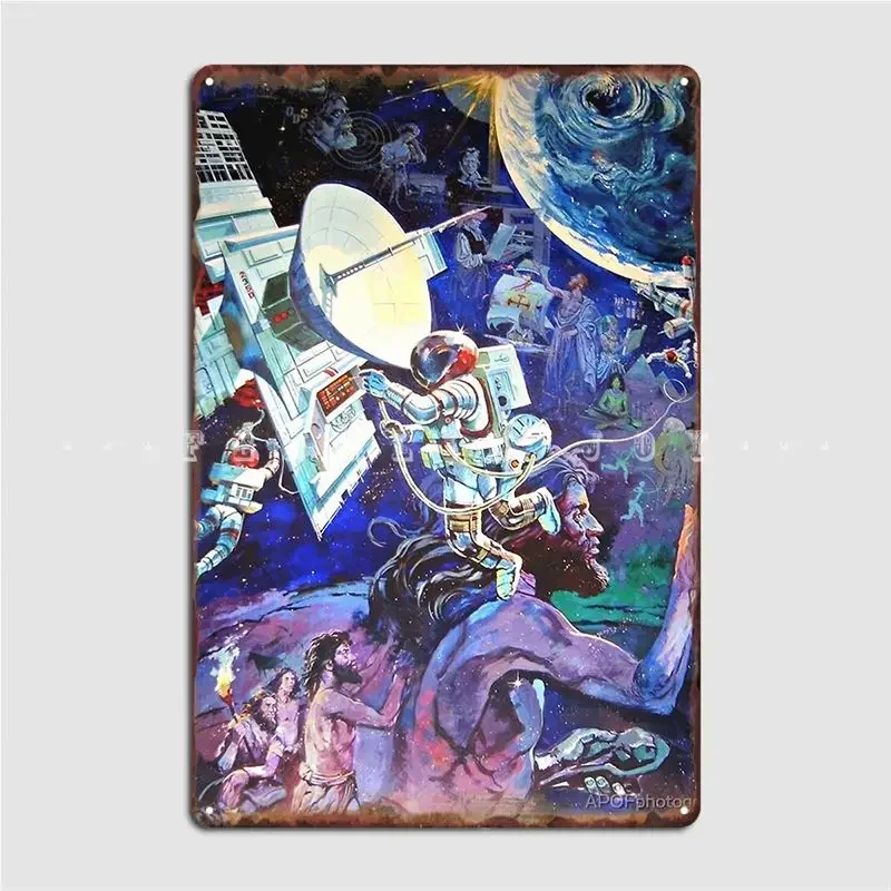 Spaceship Earth Mural Metal Sign Cinema Garage Home Design Wall Decor Tin Sign Posters
