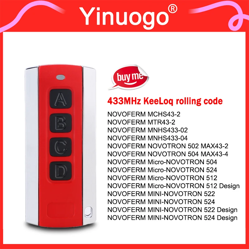 

For NOVOFERM 522 502 524 522 512 NOVOTRON 502 504 MNHS433 MCHS43-2 MTR43-2 433MHz Rolling Code Garage Door / Gate Remote Control