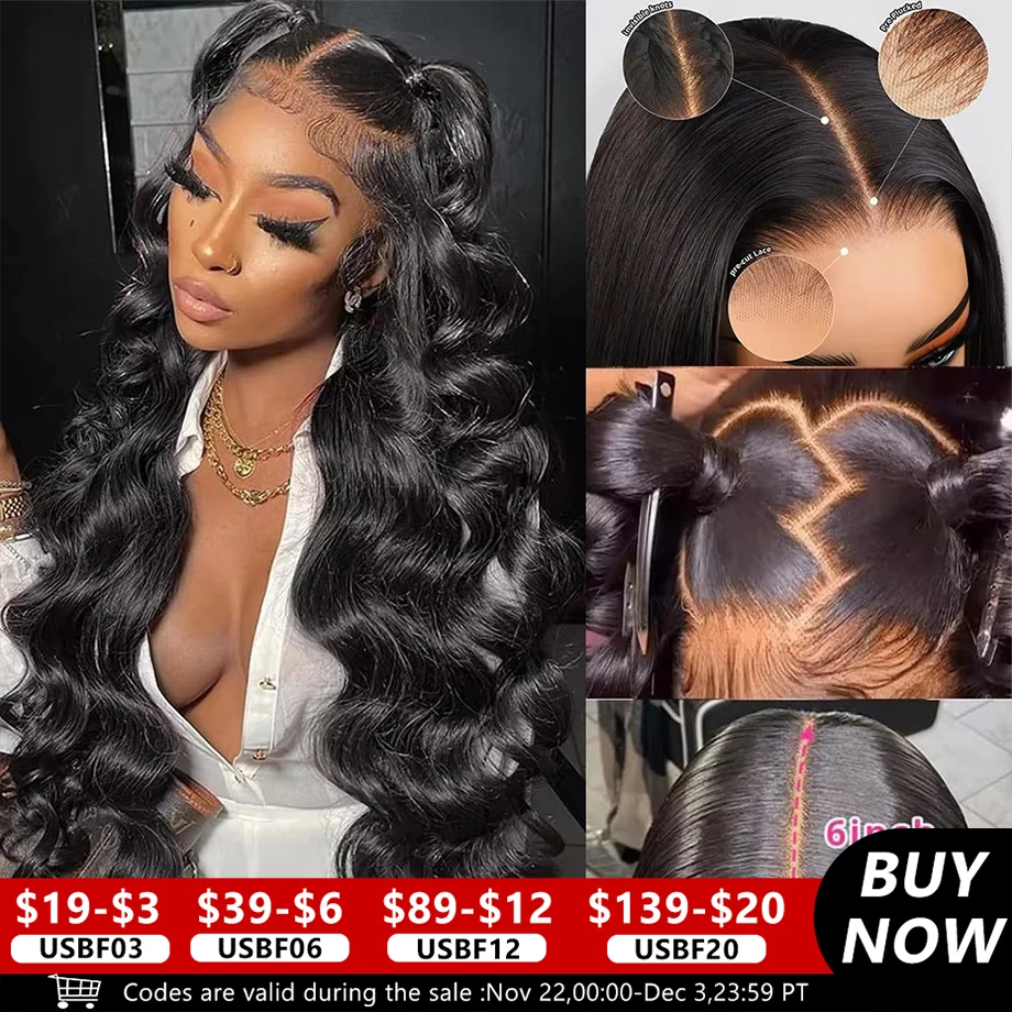 9x6 Glueless Wig 100% Human Hair Ready to Wear and Go Body Wave Natural Black HD Lace Front Wigs 13x6 Lace Frontal Brazilian Wig