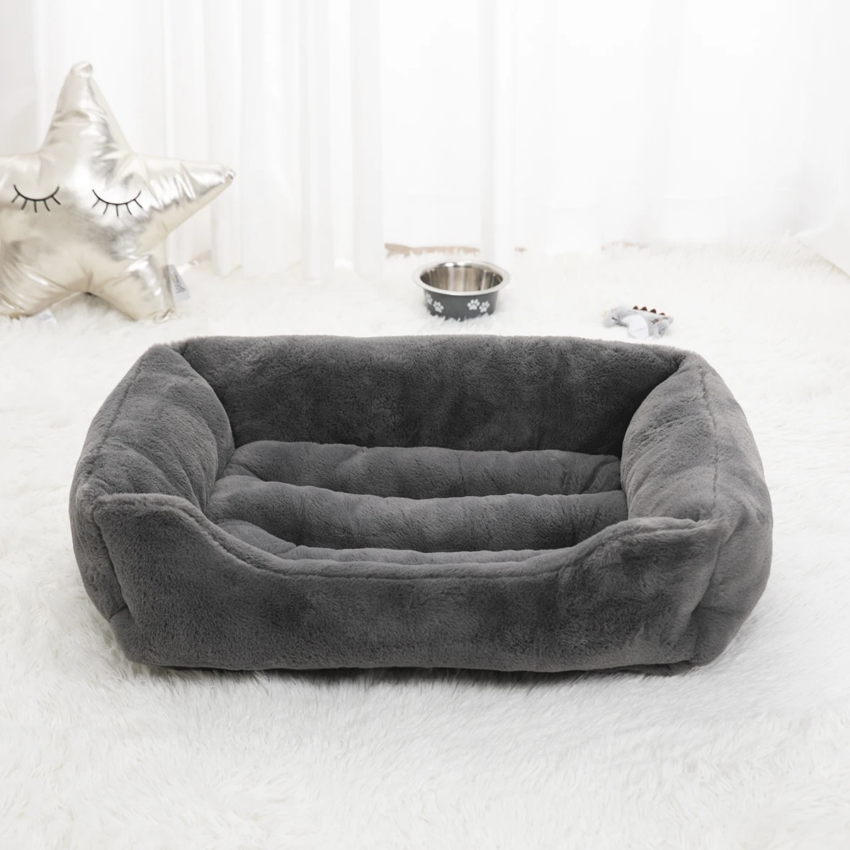 hot saltModern Eco-Friendly Velvet Dog Bed with Reversible Cushion for Small Cats XL Size Solid Pattern in Grey/Black