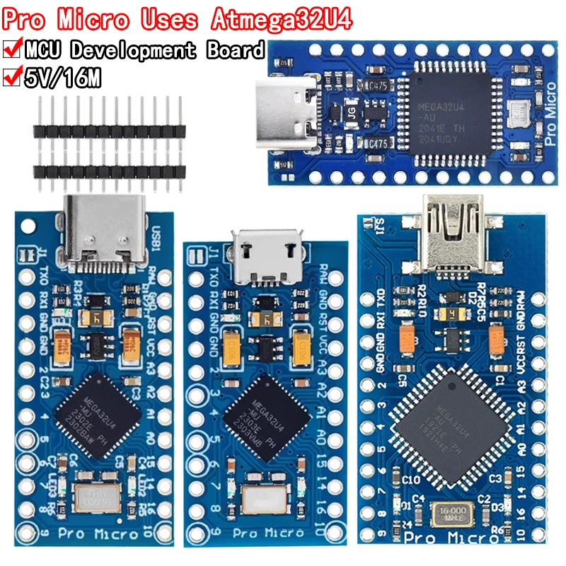 Pro Micro ATmega32U4 5V 16MHz Original Chip Replace ATmega328 For Arduino Pro Mini With 2 Row Pin Header For Leonardo UNO R3