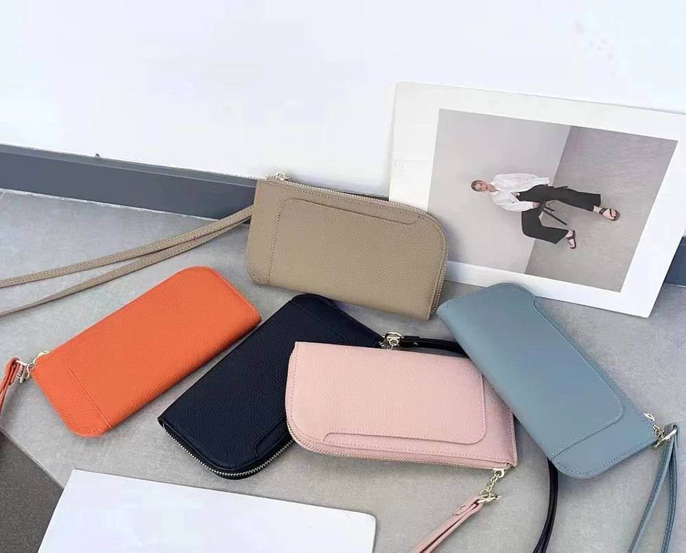 Luxus Frauen Telefon Brieftasche benutzer definierte Buchstaben Name Echt leder Reiß verschluss Mini Umhängetasche brandneues Design lange weibliche Clutch Geldbörse