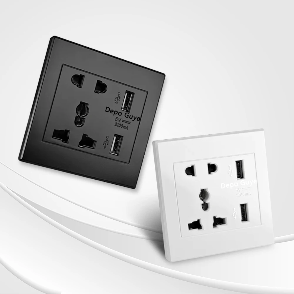 DepoGuye AC 110-250V Painel de soquete padrão do Reino Unido, 5V 2.1A Carregador de telefone móvel USB duplo Tomada de energia universal internacional 86mm