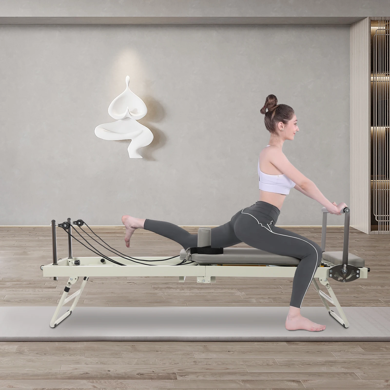 Large Multi-functional Fitness and Yoga Bed Latex Spring Dual-Purpose Gray 77.56*22.44*28.54in Foldable Pilates Reformer Machine Latex Spring Dual-Purpose for Homes, Offices, Yoga Studios, Gyms, And Other Places