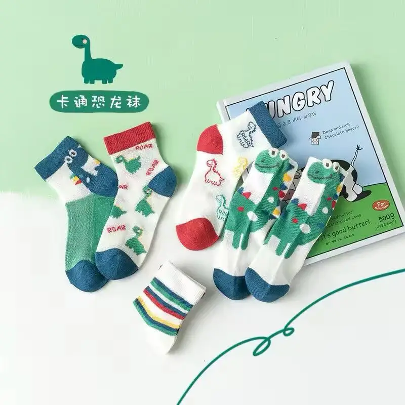 5 pares de lindos calcetines de dinosaurio calcetines para niños novedad de verano calcetines transpirables de malla de dinosaurio para niños y niñas calcetines cómodos para niños