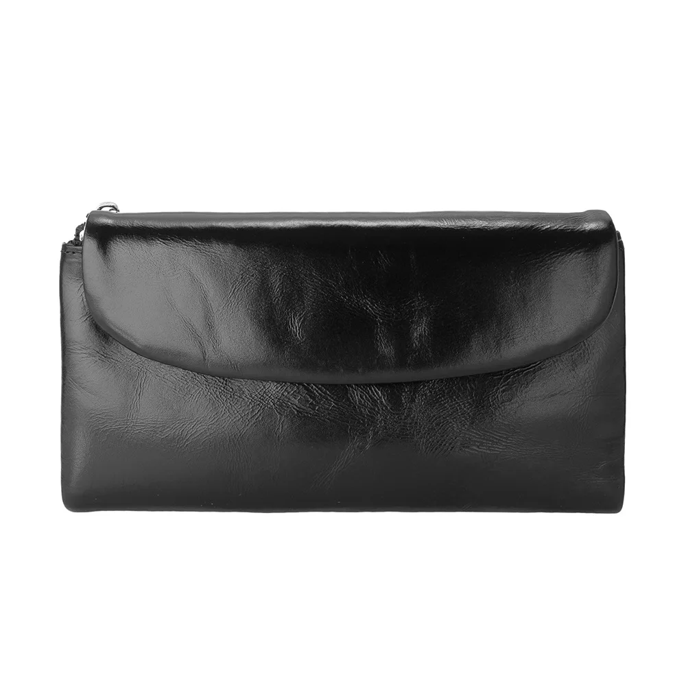 Tempat Kartu RFID Tas Dompet Kulit Asli Dompet Kulit Sapi Lilin Minyak Lembut Tas Clutch Kulit Sapi Panjang Wanita