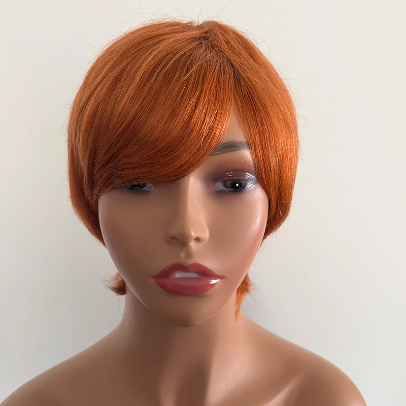 Short Pixie Cut Wigs Full Machine Made Wig With Bangs Brazilian Remy Human Hair Straight Pixie Cut For Women On Sale
