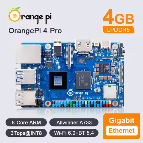 Orange Pi 4 Pro 4GB LPDDR5 RAM Single Board Computer, Gigabit ,3 Tops NPU, M.2 M-Key Slot, Dual Camera MIPI CSI SBC, Mini PC