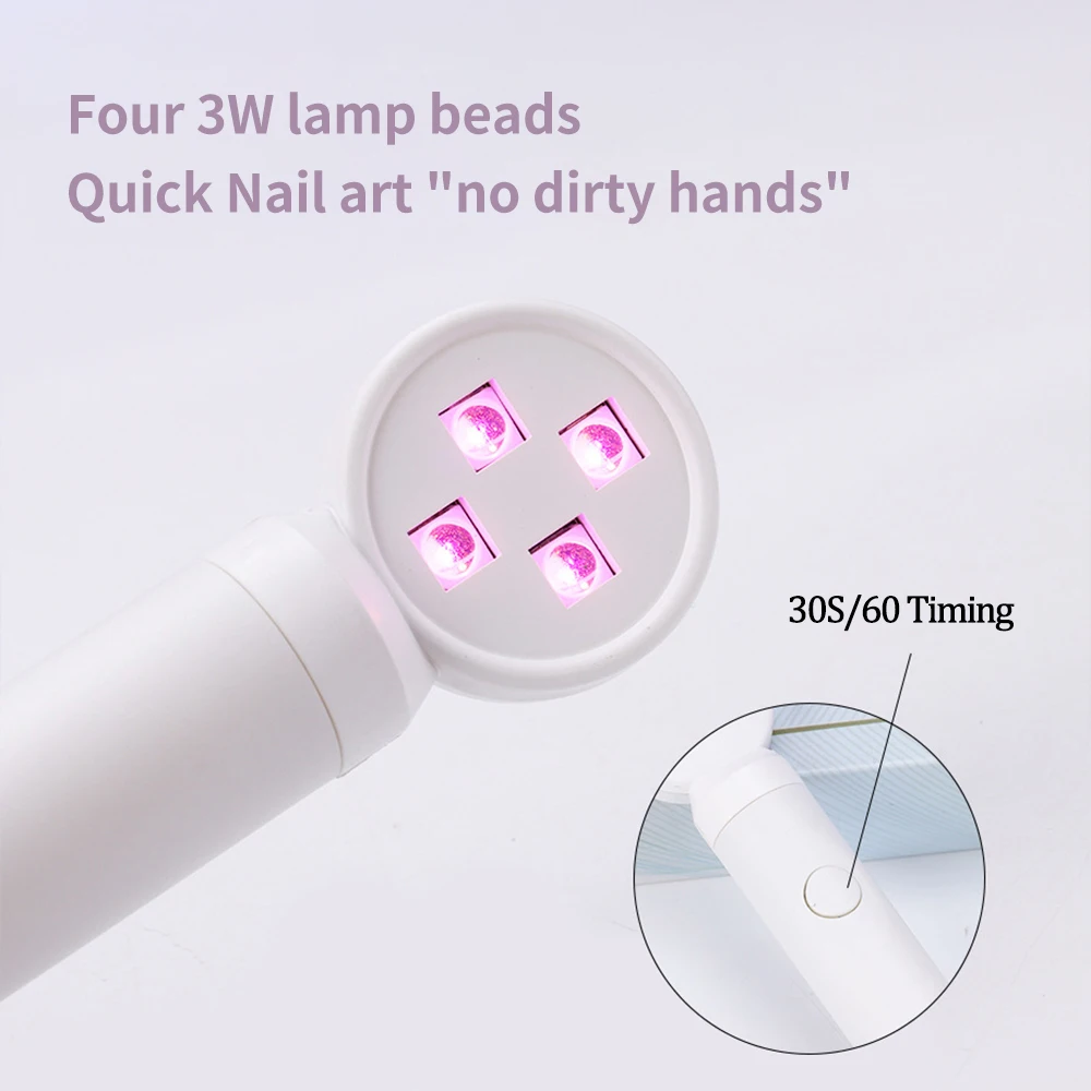 LINMANDA Mini UV Light Lamp Flashlight 12W UV Gel Glue Curing Lamp Handheld USB Rechargeable UV LED Nail Quick Drying Light
