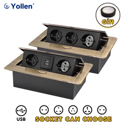 Aluminum Panel EUR/French Bronze Gold(Бронза Bинтажна)/Black/Silver Table Socket 2/3 Way Outlet USB Power Three Power Household