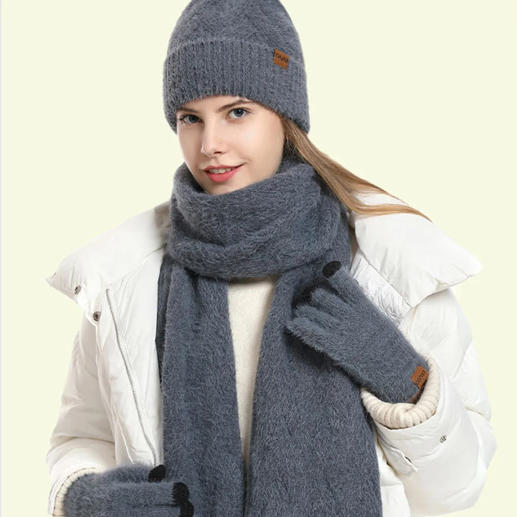3 قطعة/المجموعة النساء الشتاء قبعة وشاح قفازات فو الفراء الكرة المراهقين الفتيات محبوك دفئا دعوى آذان دافئة امرأة قبعة مجموعة ركوب الخيل في الهواء الطلق