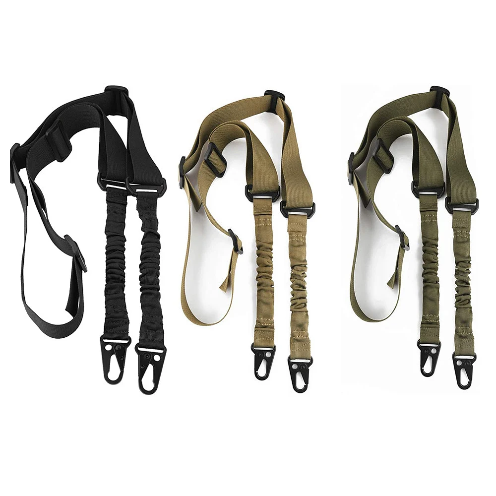 Two Point Rifle Sling Tactical Gun Sling with Elastic Bungee Strap for Hunting Airsoft Rifle Shotgun Adjustable Nylon Webbing