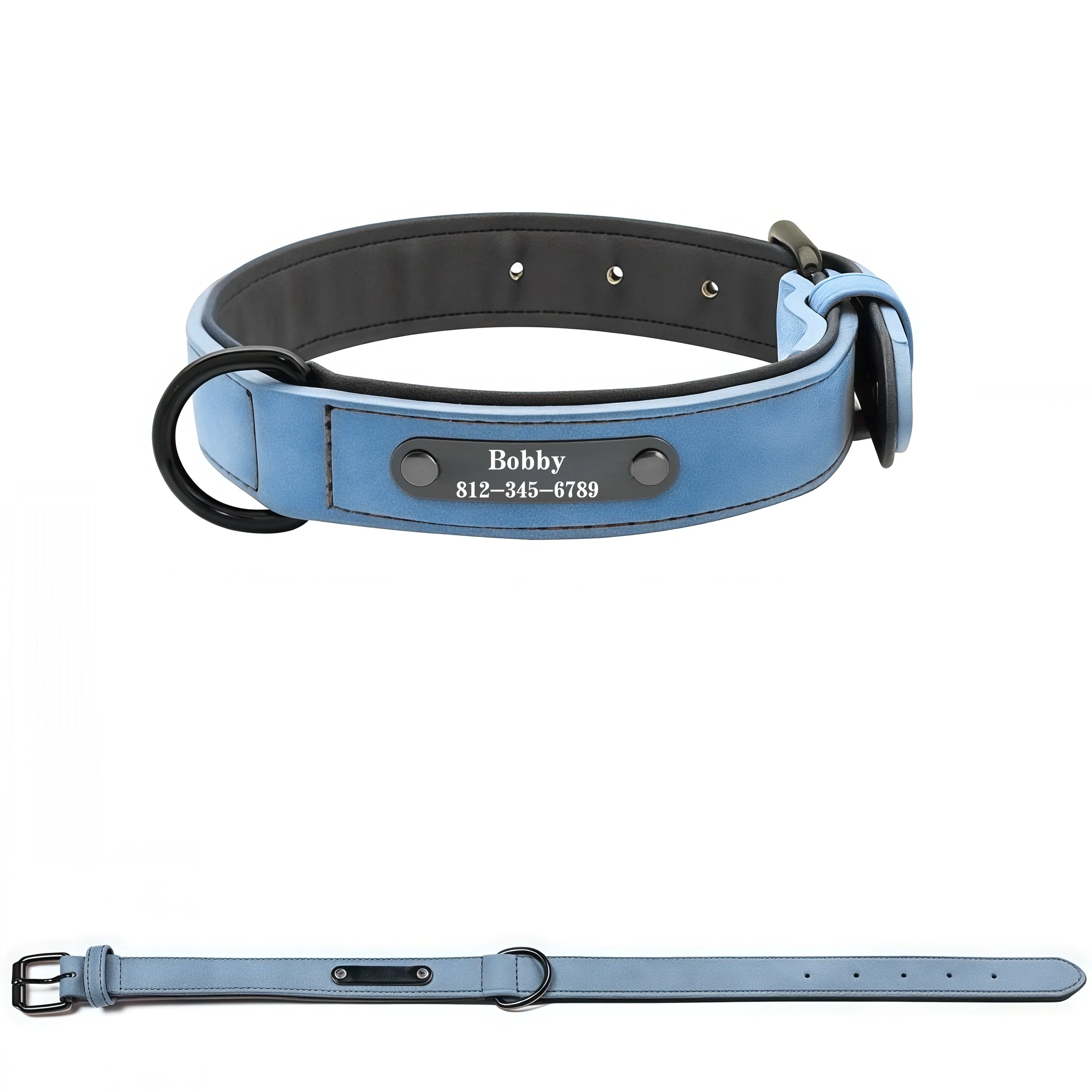Personalisierte Namens-ID-Tags für Hundehalsbänder, individueller Textname, PU-Leder-Hundehalsband für kleine, mittelgroße und große Hunde, Pitbull, Bulldogge, Beagle – Detail 6