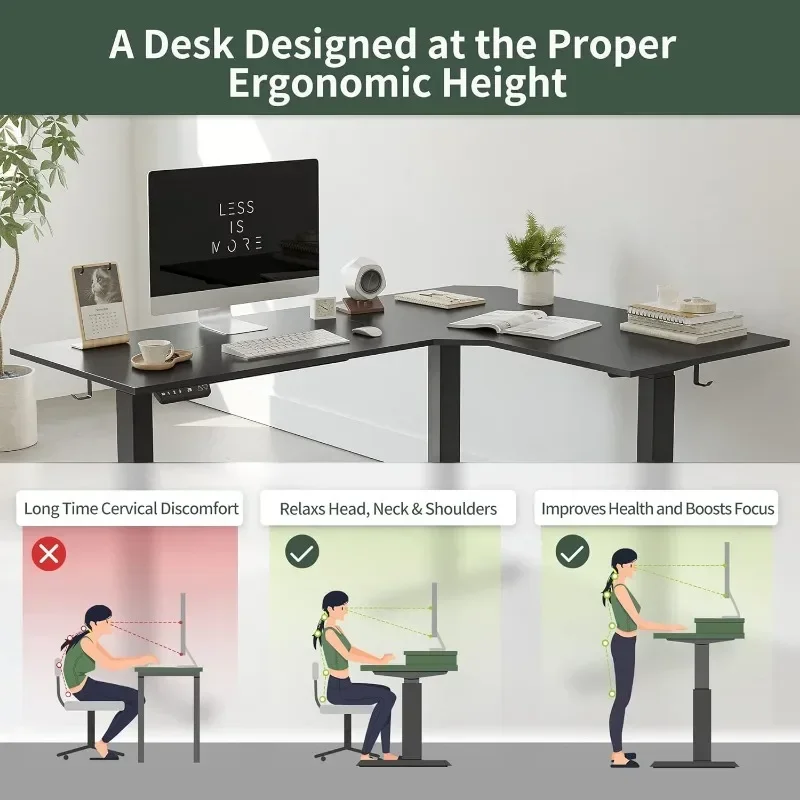 Escritorio de pie en forma de L Reversible, escritorio de esquina ajustable de altura eléctrica, soporte para sentarse, estación de trabajo para computadora