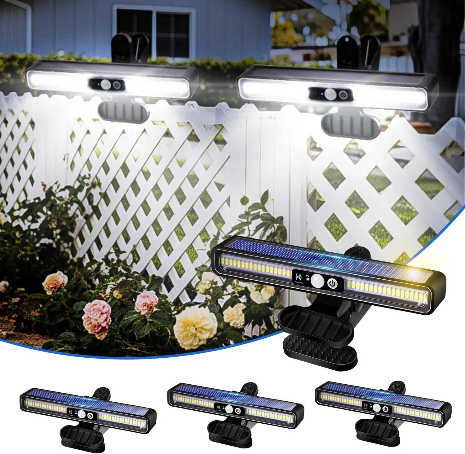 

4 Pack Clip On Solar Motion Light Outdoor Waterproof Fence Light Portable Solar Powered Security Lamp for Garden Deck Garage