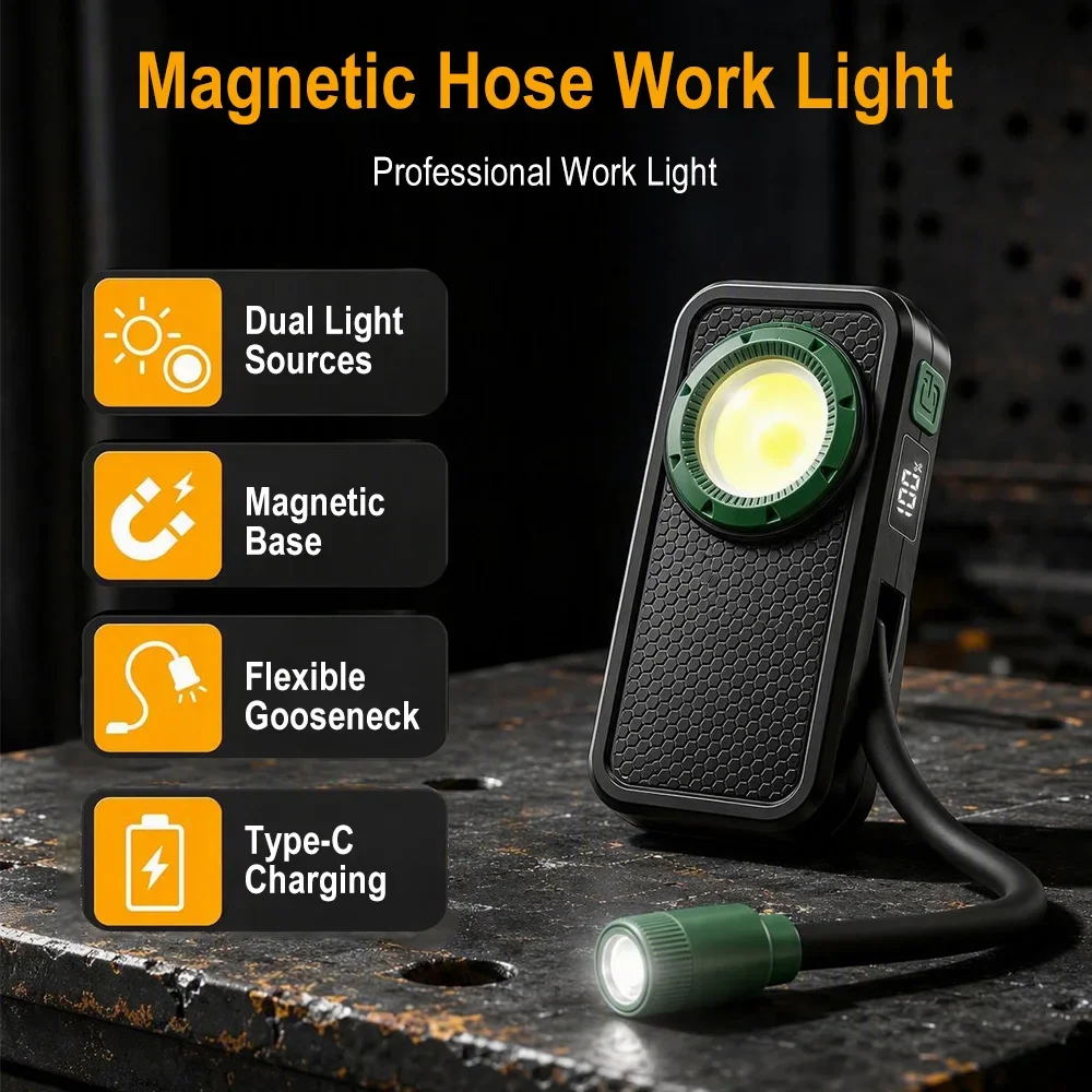 BORUiT G41 LED 800LM Magnetic Clip Torch Type-C Rechargeable Dual Source Inspection Work Light Waterproof Mechanic Work Lamp