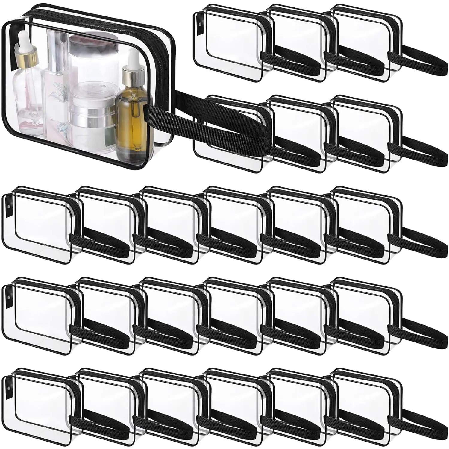 

Clear PVC Travel Cosmetic Bag Set of 50 with Handle, Waterproof, TSA-Friendly, Compact 7.1x5.5x1.8 inch