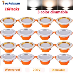 16 PCS/Lots AC 220V 3 Color LED Downlight 5W Recessed Ceiling Lamp Recessed Indoor Spot Lamp for Living Room Bar Office
