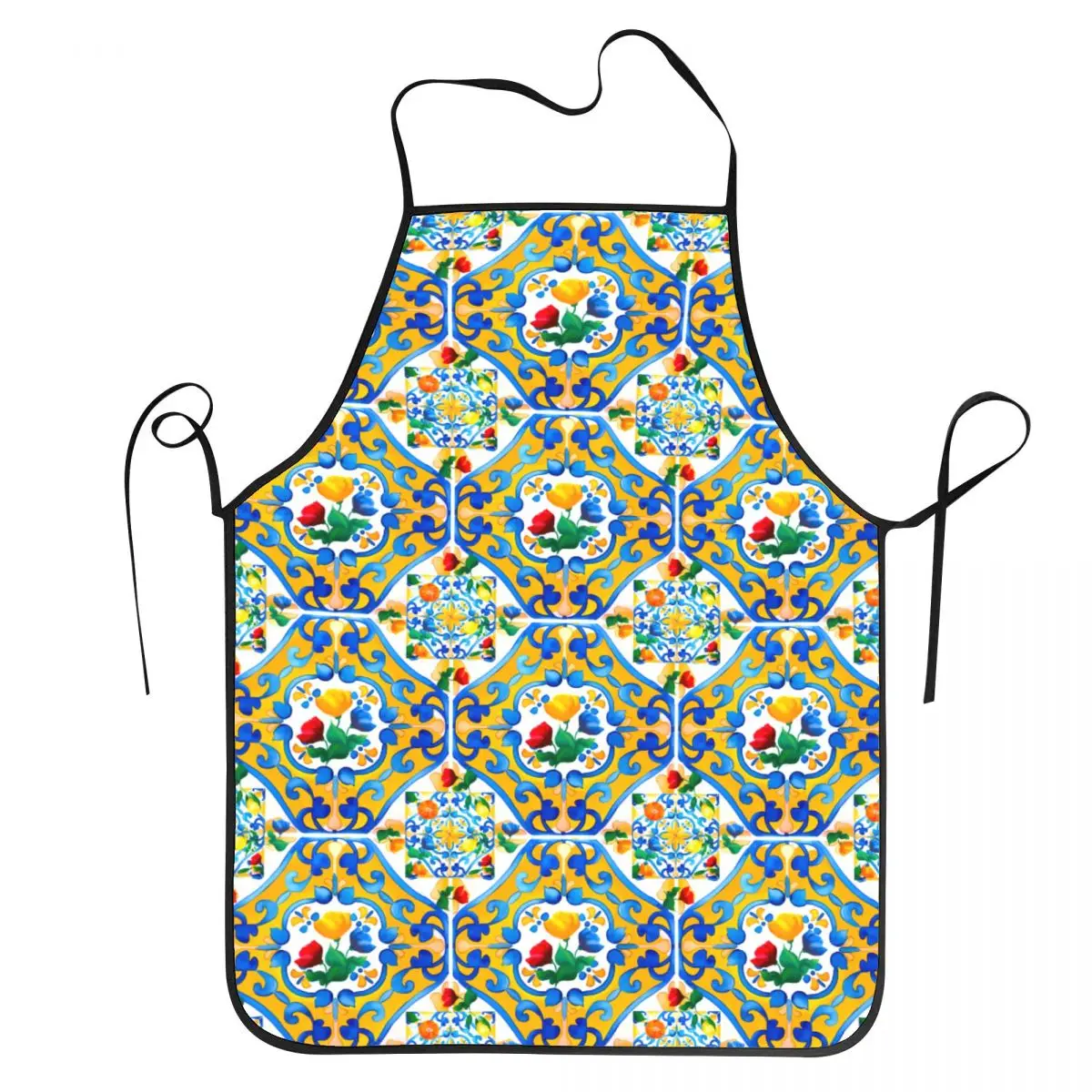 Custom Mediterranean Summer Fruit Lemons Italian Tiles Bib Apron Adult Women Men Chef Tablier Cuisine for Cooking Kitchen Baking