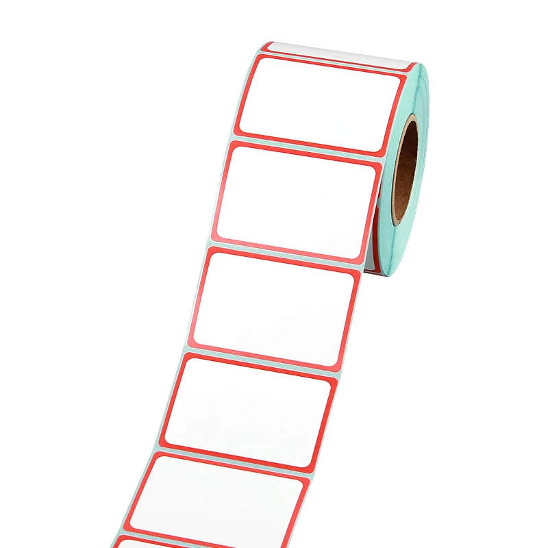 Blue Red Border Three Proof Thermal Label Print Paper Milk Tea Cup Stickers Supermarket Price Tag Self Adhesive Blank Label