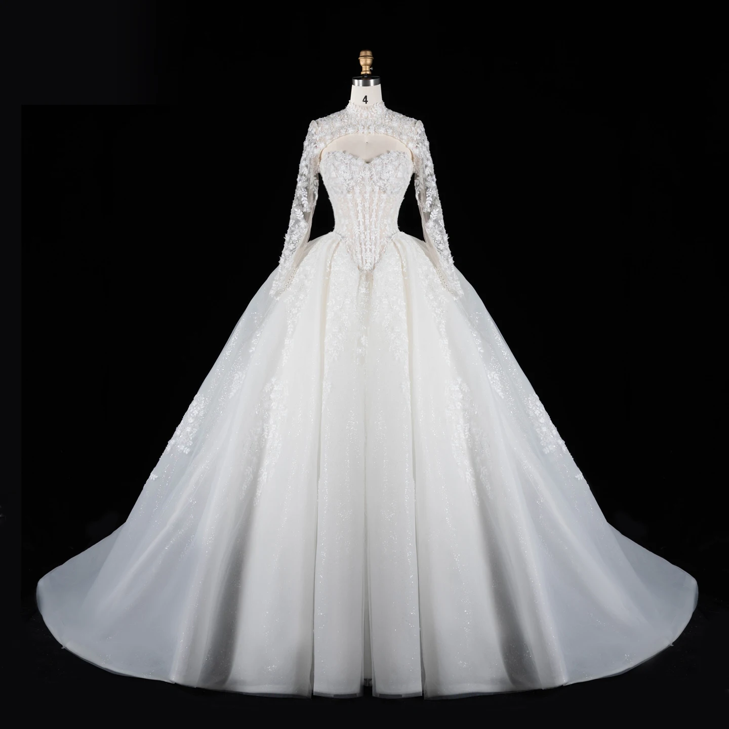 Sheer Fairy Wedding Dresses Elegant Sweetheart Tulle Floral Appliques Train Sheer Corset Dubai Bridal Ball Gown SW695 Customized