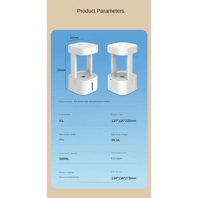 مرطب USB محمول قطرة ماء ، ناشر مضاد للجاذبية ، صانع ضباب عطري لغرفة النوم ، ضوء أبيض ، متين ، من من من من من الخارج