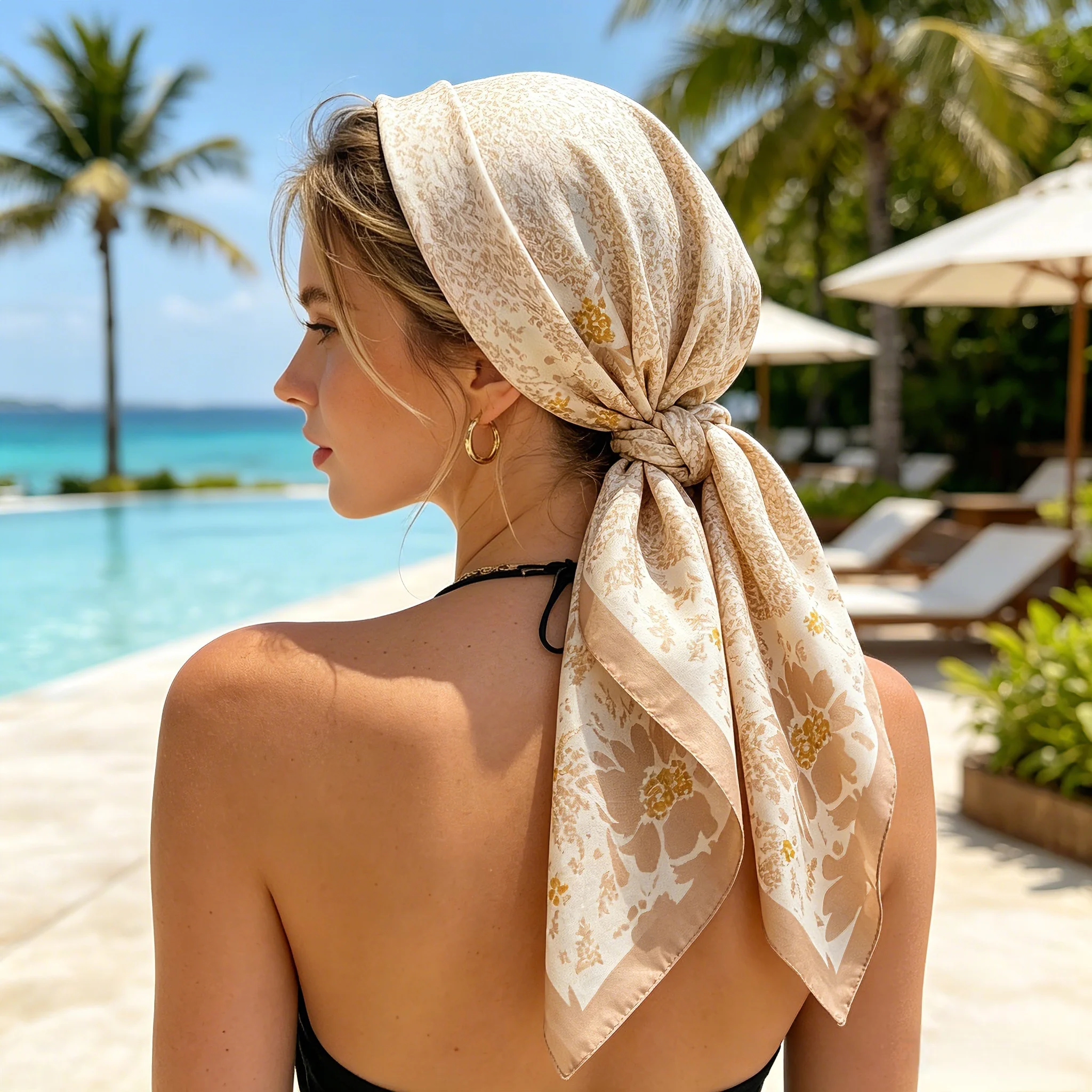 2026 New Floral Print Square Scarf Women Hair Neckerchief Tw