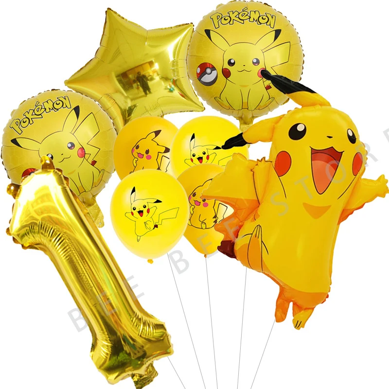 Pokemon Birthday Party Balloon Toys Bouquet Pikachu Decorations 32inch Number 1st 2nd Balloons Globos For Boys Girls Baby Shower