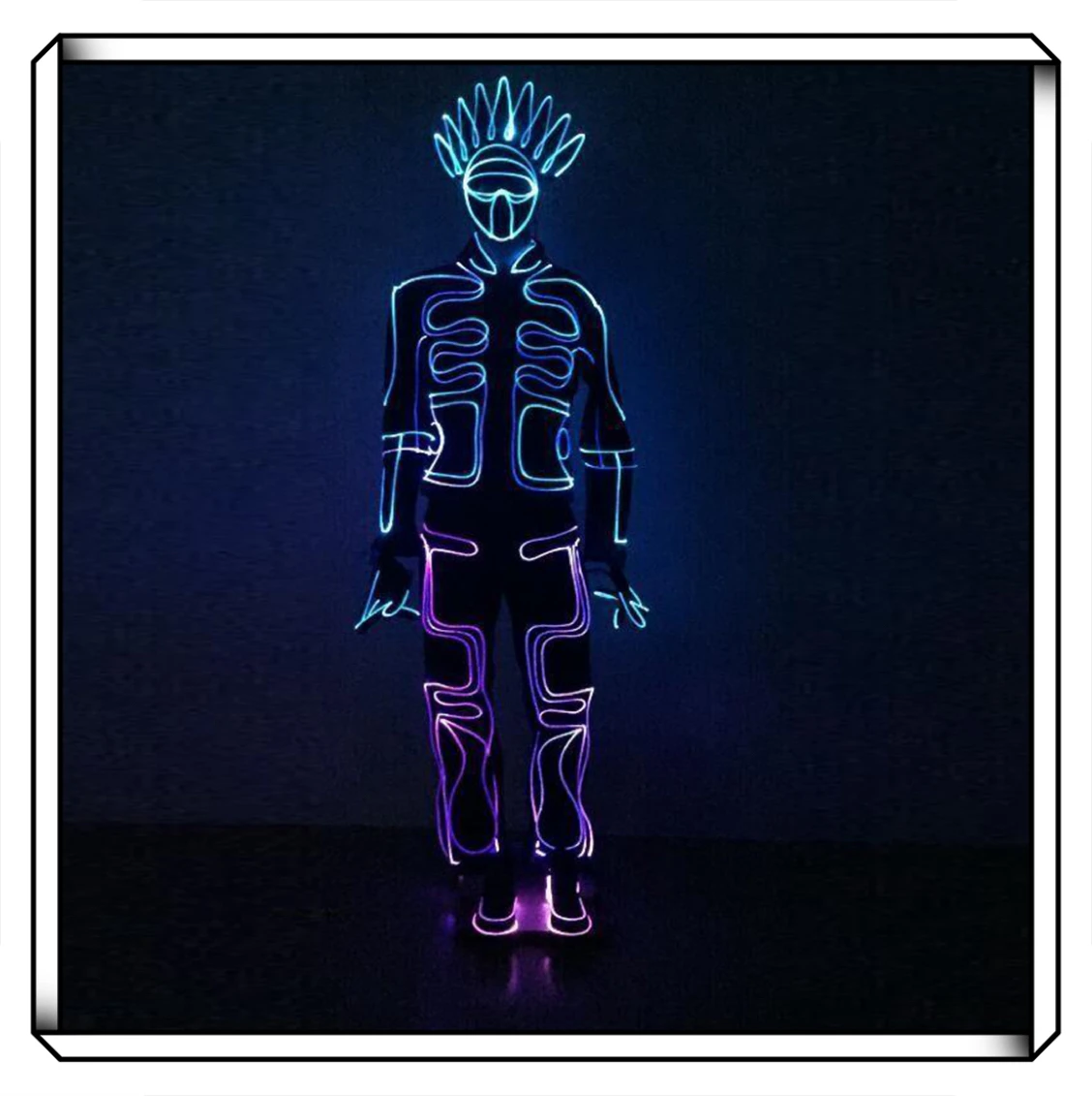 Led fibra óptica iluminar terno de corpo inteiro cosplay traje com capacete para homens rave festa edm festival dança wear