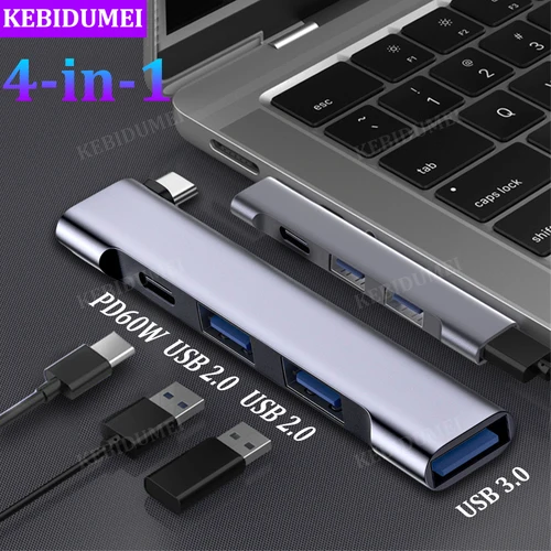 샤오미 레노버 맥북 프로 프로용 USB C 도킹 스테이션, USB 3.0 허브, USB PD, 60W, USB 분배기 어댑터, OTG, 4 인 1 3.1 